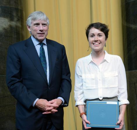 Lee C. Bollinger presents the 2013 Pulitzer Prize in Music to Caroline Shaw.