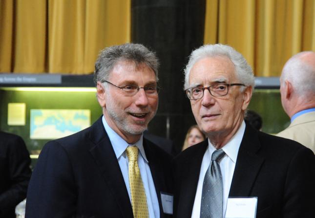 Martin Baron, editor of The Boston Globe (left) and Sig Gissler, administrator of The Pulitzer Prizes.