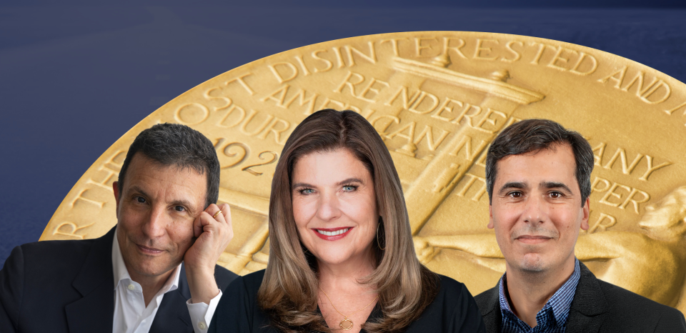 Pulitzer Board members David Remnick (left), Nicole Carroll (center) and Carlos Lozada (right).